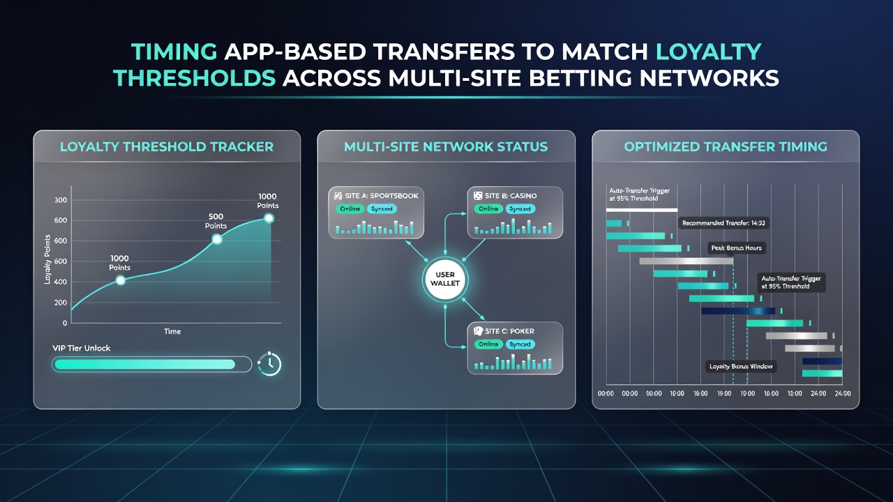Dashboard view showing synchronized loyalty points across betting network sites with transfer scheduling options