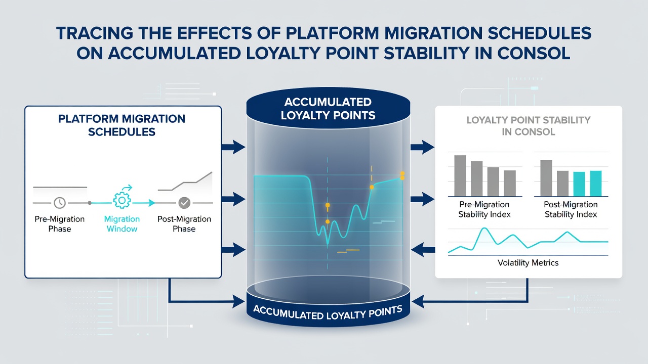 Chart displaying loyalty point stability metrics before and after platform migrations in consolidated gaming accounts